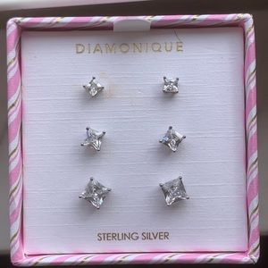 Diamonique earrings set of 3